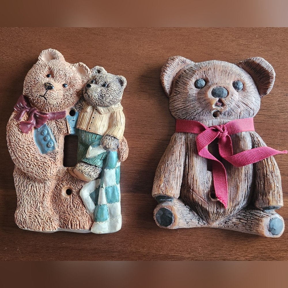 A lot of two Vintage Teddy Bear Wall Light Switch Covers for Nursery/Play Room